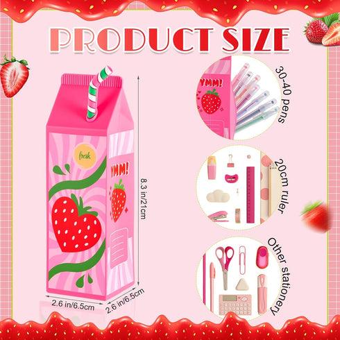 AmazingSpark Milk Carton Pencil Case Silicone Strawberry Graduation Pencil Pouch Waterproof Pen Bag Cute Standing