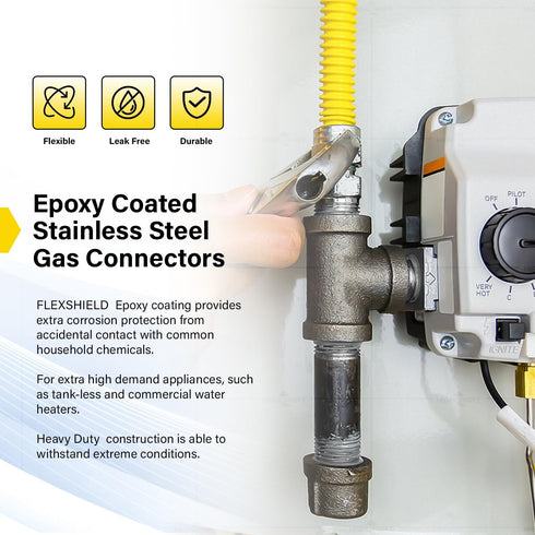 Flextron FTGC-YC38-48 46" Flexible Epoxy Coated Gas Line Connector, Yellow/Stainless Steel