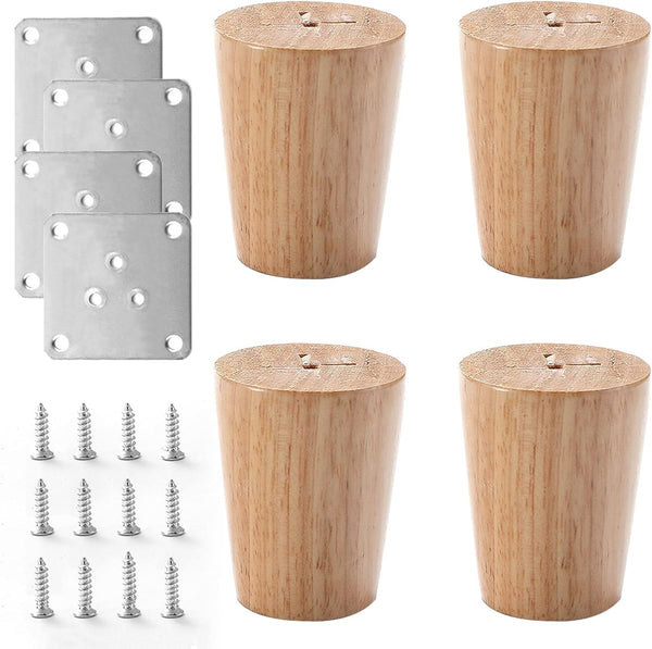 KGUDYS Solid Wood Round Furniture Legs, Replacement Sofa feet, Wooden Cabinet Legs, Table