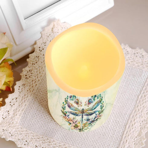 Set 4 Dragonfly Floral Flameless Candles with Remote Timer Flickering LED Pillar Candles Color Changing of Battery