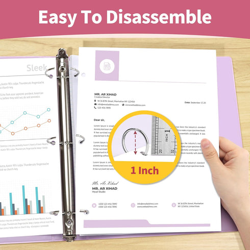 SUNEE 3 Ring Binder 1 Inch - 6 Pack Clear View PVC-Free Binder for School or Office Supplies, Pastel