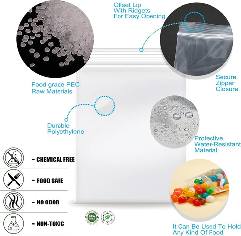 1.5''x 1.5'', (Pack of 200) 2 mil Thick Clear Plastic Reclosable Zip Poly Bags with Resealable Lock Seal for Storage