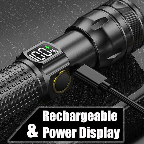 Gotellx Rechargeable LED Flashlights with Digital Power Display, Zoomable High Lumens Bright EDC Flashlight with USB C