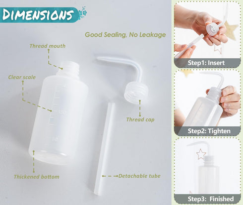 Melphoe 3Pcs 250ml Tattoo Wash Bottle Squeeze, Plastic Squeeze Medical Lab Washing Bottle, White