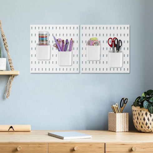 4 Pcs Pegboard Cups with Hooks - 2.9 x 3.5 x 3.2 Inch Pegboard Organizer Cups for Garage, Kitchen, Office