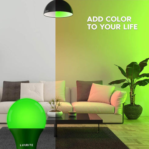 LUXRITE A19 LED Green Light Bulb, 60W Equivalent, Non-Dimmable, E26 Base, Indoor Outdoor, 2 Pack