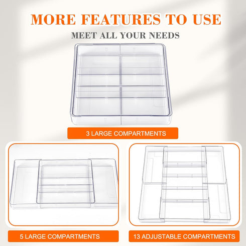 Briwooody 2 (Clear,15 Pcs Large Expandable Acrylic Drawer Organizers, Grid Adjustable Drawer, Dividers Organizer
