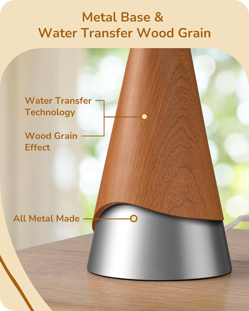 21.85" E26 EDISHINE Tall Table Lamp, Rustic Bedside Lamp, Water Transfer Rose Wood Grain Metal Base, Beige Linen Shade