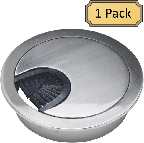 Satin Nickel Metal Cable Grommet | 2 Piece with "Lock in" Feature and "Brush" Opening for Desk Wires | 60mm Hole Opening