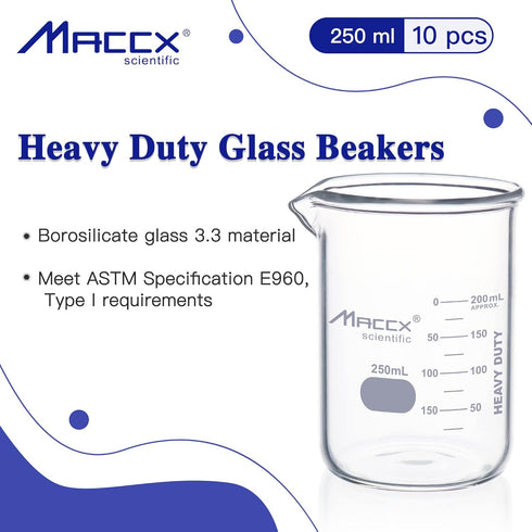 8.5oz (250ml) Sturdy Glass Beaker Set, Heavy-Duty Lab Beakers, 3.3 Borosilicate Griffin Low Form, Pack of 6