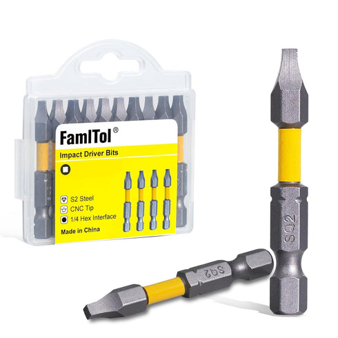 FamlTol 2 Inch Square Bit #2, Square Impact Driver SQ2 Bits Robertson Head