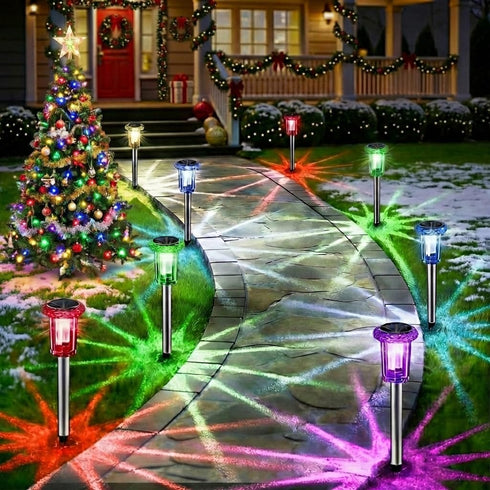 10 Pack Eyrosa Solar Outdoor Lights, Solar Pathway Lights Outdoor Waterproof, Stainless Steel Stake Lighting for Garden