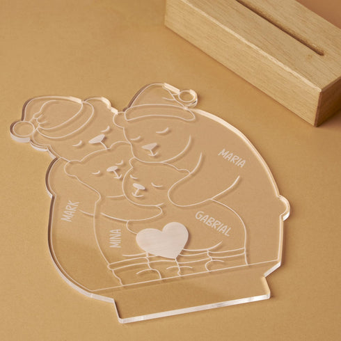 (4 Decorative Acrylic Family Night Light Personalized Teddy Bear LED Lamp, Charming Accent for Childrens Room