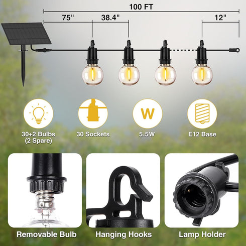 100FT 32 Shatterproof,Dimmable ZJOJO Solar Lights Outdoor Wateroproof, Solar String Lights with Remote USB Port LED