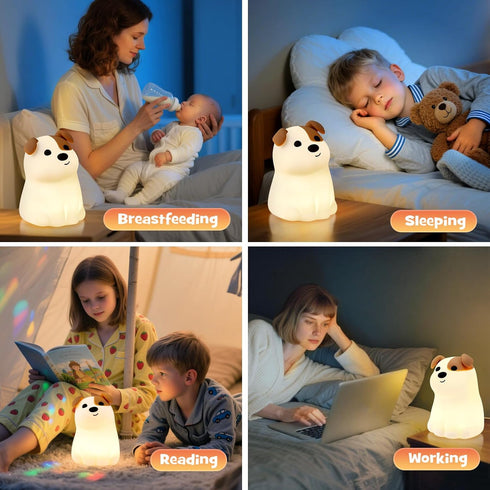 3 Squishy Puppy Night Light with RGB Mode Brightness Adjustable Nursery Breastfeeding Nightlight Cute Novelty Smile Dog