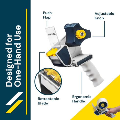 Excell Safeguard Packing Tape Dispenser - 2" Wide with Retractable Blade Cover, Ideal for Shipping and Sealing