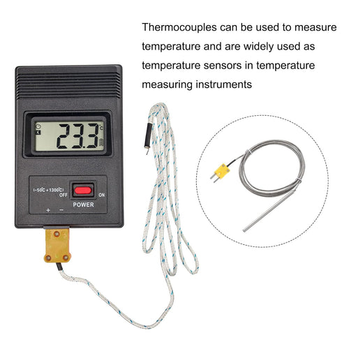 MECCANIXITY K Type Thermocouple with Plug, Meter Temperature Sensor Probe 0 to 600°C, Stainless Steel, 5x100mm
