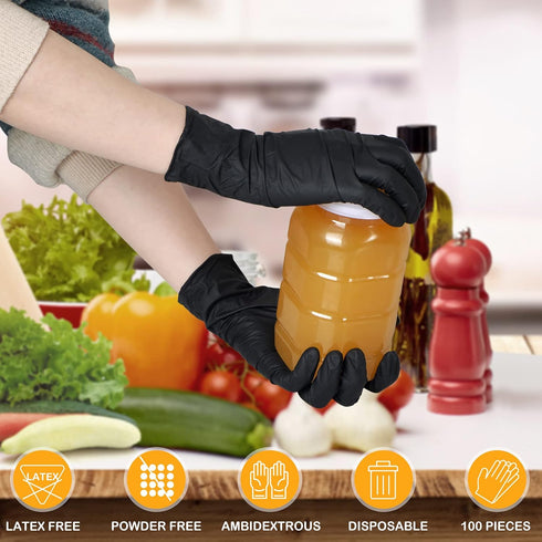 Black Nitrile Disposable Gloves, 4 Mil Medical Exam Gloves, Latex & Powder-Free, Food Safe, Textured Fingertips, Cleaning, Large, 100 Count