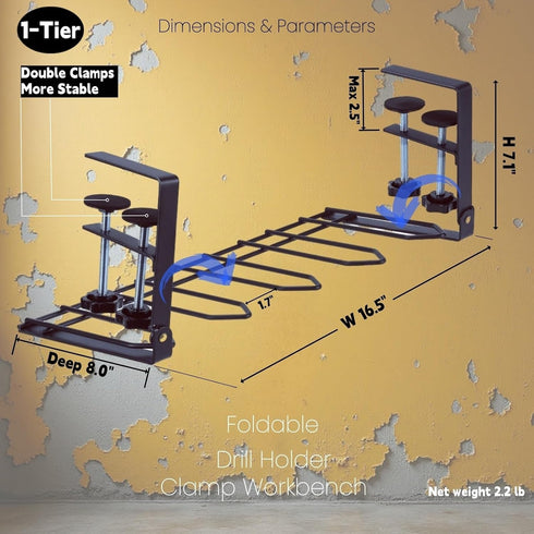 16.5 Inch 1 Yuxh Drill Holder Clamp Workbench Portable Power Tool Organizer Foldable Cordless Tool Rack - No Drilling