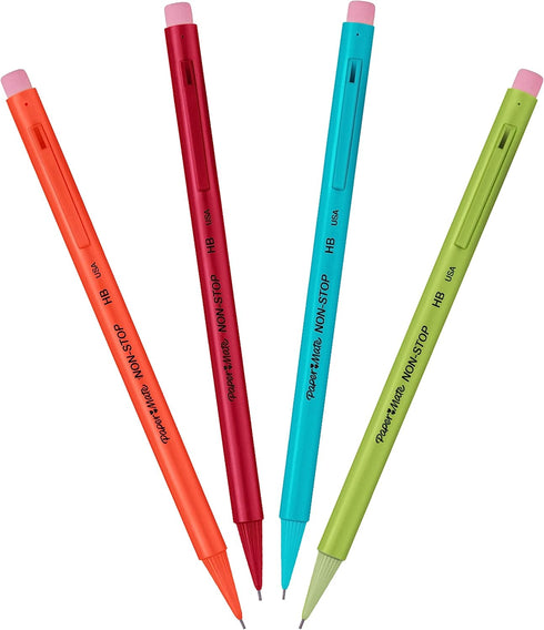 Paper Mate Non-Stop Mechanical Pencil | 0.7mm | HB #2 | Assorted Neon Barrel Colours | 4 Count by Paper Mate
