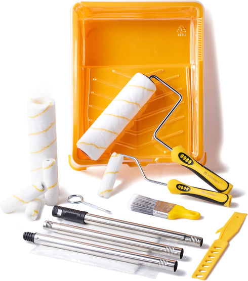 9 Inch 4 inch, 16 Set VOOMEY Paint Roller Kit with Extension Pole - Paint Roller with Tray, Mini Paint Roller Small