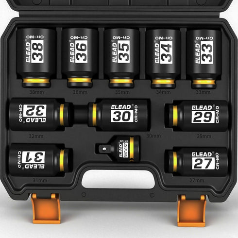 1/2'' Drive Deep Impact Socket Set: 11-Piece Metric Wheel Axle Nut Wrench