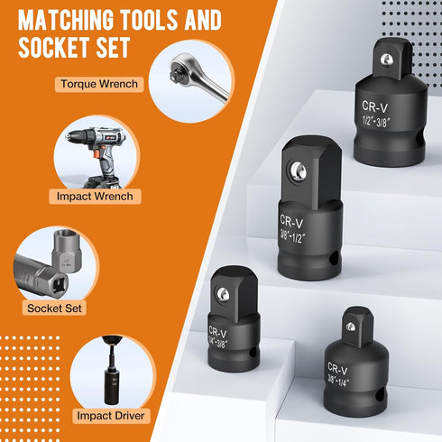2PCS Impact Socket Adapter and Reducer Set, 1/2" to 3/8" & 3/8" to 1/2" Impact Adapter Set for Mechanic Tools