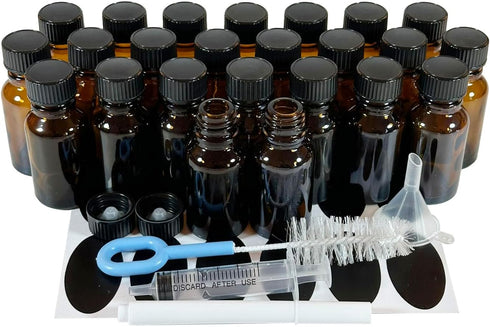 Bioll 15ml Glass Bottle for Essential Oil, Aromatherapy, Lab Refillable Sample Vials, 24 Pack (Amber)