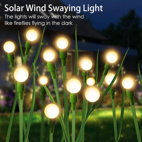 Firefly Lights Solar Outdoor Green Stem Twinkle Swaying Garden Lights with Leaves for Yard Patio Pathway Decor
