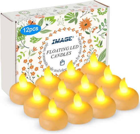 12 Pack IMAGE Floating Candles, Flameless Floating LED Tea Lights Waterproof Tealight Candles for Wedding Party Spa