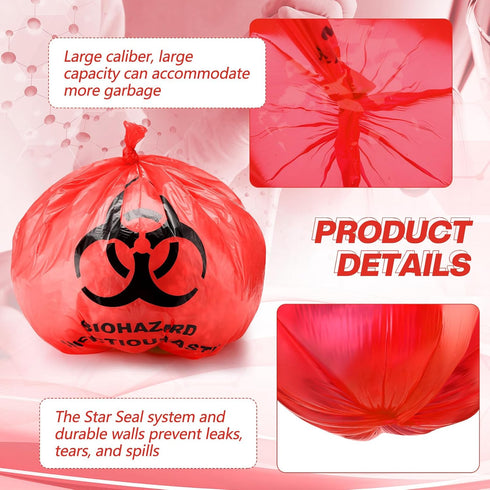 Geiserailie 200 Pack 14.5" 19" 3 x Biohazard Waste Bags Gallon Red Trash Liner with Hazard Symbol for Infectious Waste