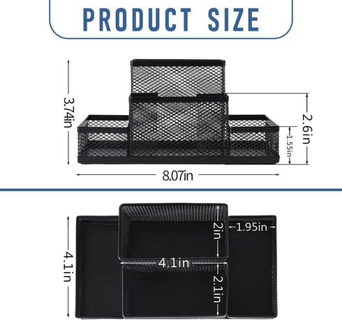 Ludato Black Mesh Desk Organizers Pen Holder, 4 Compartments Storage for Office Desk Accessories