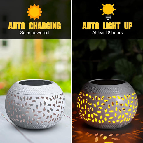 2 Pcs Solar Table Lantern Outdoor Waterproof Flickering Flame Solar Powered LED Light Decorative Metal Outdoor Lamp