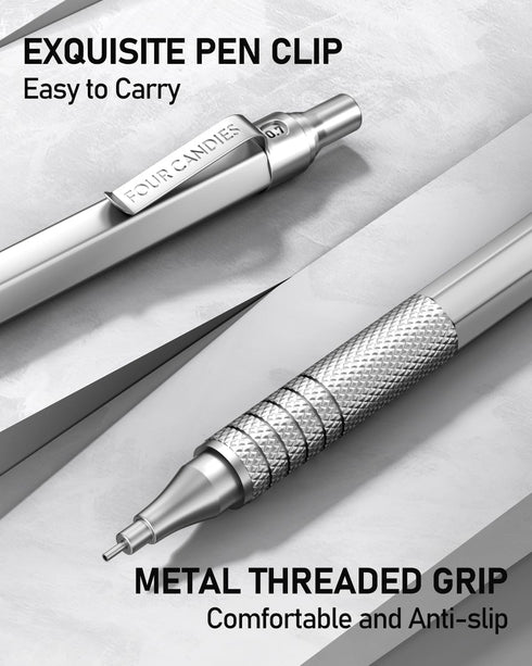 Four Candies 2PCS Metal Mechanical Pencils Set with Case, 0.5mm & 0.7 mm Artist Pencil with 6 Tubes (360PCS) HB Lead Refills, 3 Erasers,9 Eraser Refills For Writing Drafting, Drawing, Silver by Four Candies