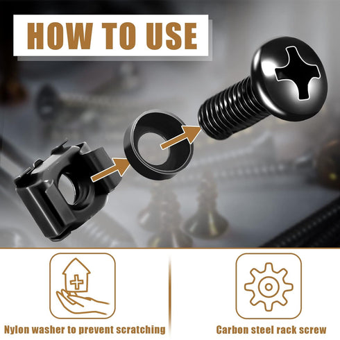 100 Pack M6 x 13 mm Rack Mount Cage Nuts, Screws, and Washers for Audio Server Console Mounting, Stainless Steel