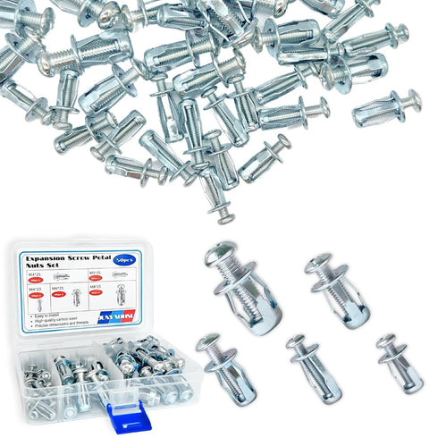 50 Pcs Petal Nuts, Expansion Screw Jack Nut, Carbon Steel Rustproof Corrosion-Resistant Rivet Nuts for Securing Plate
