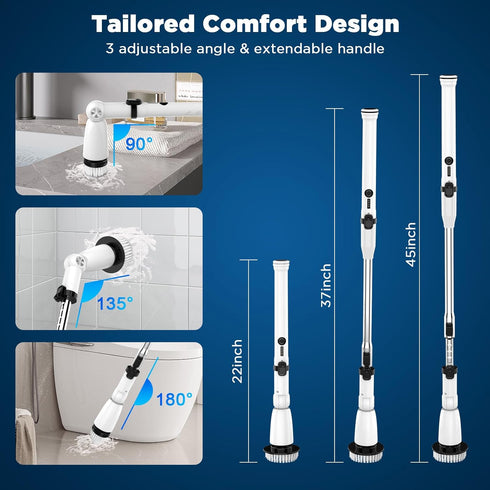 4 Electric Spin Scrubber, Upgraded Bathroom Cleaner, Power Shower Cleaning Brush with Extendable Handle & Brush Heads