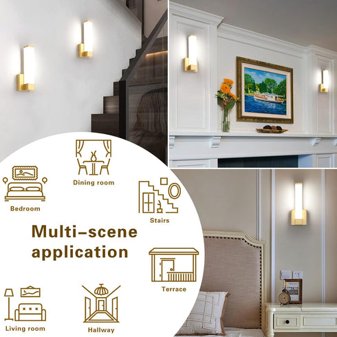 12" Inch 12W 4000K 110V Gold Wall Lights for Bedroom Modern Indoor LED Hallway Sconces Corner Light Height Bedside