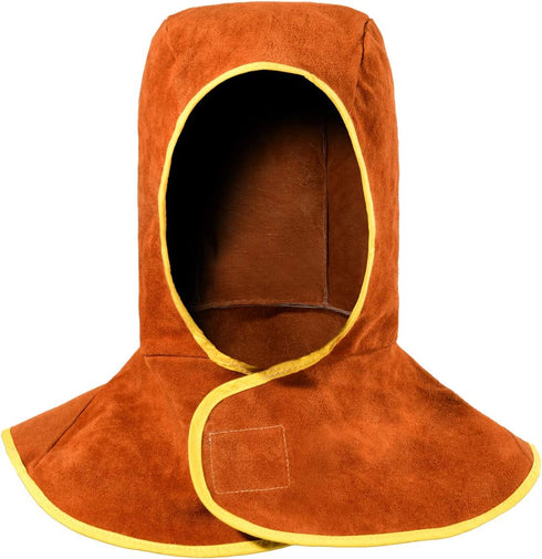 Welding Hood Leather - Cowhide Split Leather Welding Caps with Neck Shoulder Drape - Head Protection for Men & Women, Brown