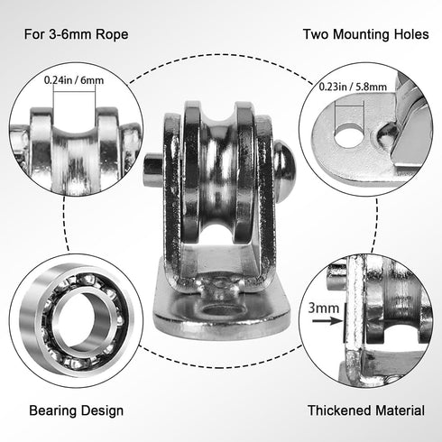 Small Silent Pulley Block Wall Ceiling Mount, Groove Wheel for Wire Rope Cord Material Handling Moving DIY Kits (4)