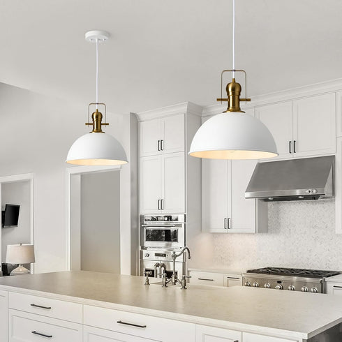 12 Inch 1 Pack Sandy White Farmhouse Pendant Lights for Kitchen Island Industrial Adjustable Height Vintage Dome