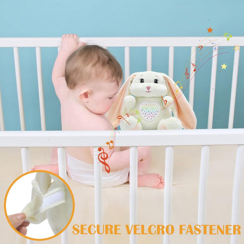 Baby Sleep Soother Bedtime Bunny Toy with Cry Sensor, Moms Heartbeat Lullabies White Noise, Starlight Projector