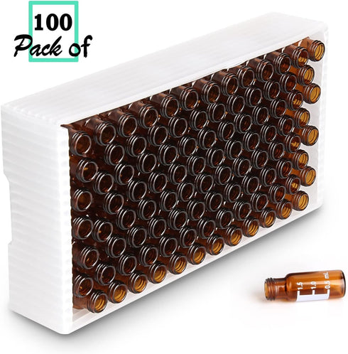 Autosampler Vials,2mL Amber Sample Vials with Write-on Spot and Graduations,Screw top 9-425 Thread Finish,12mm ID x 32mm L(Pack of 100)