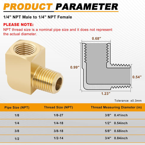 KOOTANS 4pcs 1/4 NPT 90 Degree Barstock Street Elbow Brass Fittings, 1/4" NPT Male to Female Thread