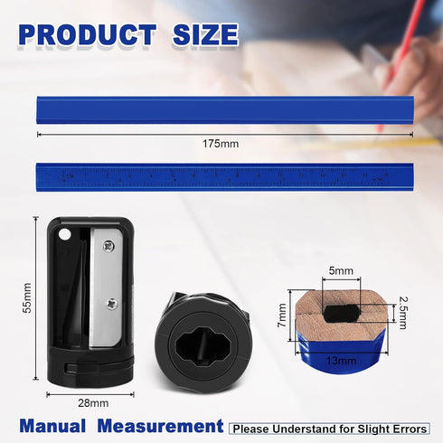 Honoson 202 Pcs Carpenter Pencil Set, 200 Pcs Flat Construction Pencils with Ruler, 2 Pcs Sharpener for Woodworking