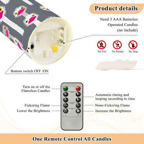 decor gift 2/4/6/8H Indoor Decor Fake Candles with Timer Funny Paradise Emu Head Gray Remote Control Candles
