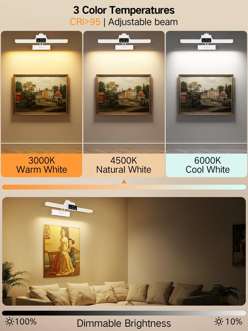 15.7" 3 Dimmable, OUTON Rechargeable Picture Light with Remote & Touch, Magnetic, Battery Operated, Color Temperatures