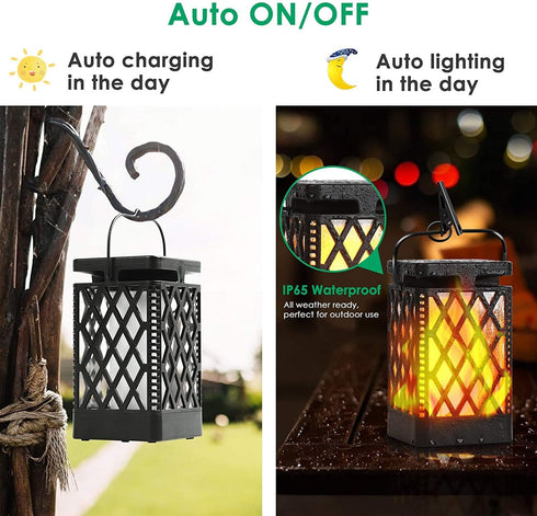 2 Pack(Black) TomCare Solar Lights Outdoor Flickering Flame Solar Lantern Outdoor Hanging Lanterns Decorative Outdoor