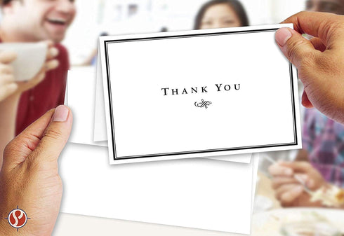 Set 25, 4 5" Thank You Cards For Small Business, Bulk of x Folding Greetings, Ships Flat, Blank Inside + Envelopes