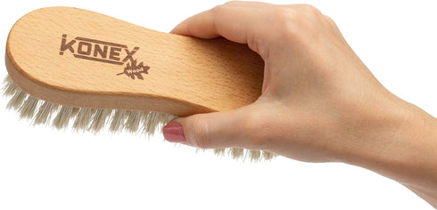 KONEX Medium-Stiffness Nylon Fiber Scrub Brush, Heavy Duty Cleaning Brush with Wooden Handle, Brown for Floors